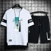 Summer Mens Casual 2sts Short Sleeve Cotton Set T-shirt Shorts Byxa Suits Streetwear Top Set Tees Trouser Tracksuit 240325