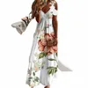 Plus Größe Frauen Floral Print Maxi Dr Boho Spitze Sling Aushöhlen LG Dr Casual Lose V-ausschnitt Strand Party dr Vestidos 56lk #