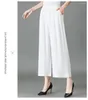 Women's Pants Fashion Wide Leg Casual Summer Linen High Waist Elastic Loose Culotte Trousers Cropped