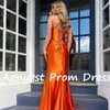 Aenyrst Orange Strapl Corset Sirène Robes De Bal Pour Femmes Satin Split Robes De Soirée Plissées Etage Longueur Dîner Fête Dr H7rO #