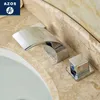 Rubinetti per lavandino del bagno Azos Rubinetto diviso Lavabo a cascata Ottone cromato Freddo e interruttore sotto il bancone El Doppia maniglia Tre H