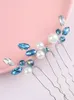 5 pezzi di luce blu perni di capelli per le donne Rhineste testa gioielli fatti a mano perle accessori per capelli da sposa fermagli per capelli da sposa 69m1 #