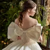 Francês luxo mancha barco pescoço branco arco casamento dres para noiva elegante magro puff manga lg baile festa dr mulheres vestidos 20CJ #