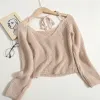 Womens Sweaters Wdmsna Y V-Neck Halter Lace Up Sweater Long Sleeve Knitted 2023 Autumn Slim Sueter Mujer Crop Top Women Drop Delivery Otr0C