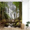 Shower Curtains Forest Curtain Rainforest River Waterfall Deep Wildflowers Leaves Botanical Bridge Print Bathroom Decor With Hooks