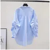 Blouses Femmes Chemises Blanc 2023 Femmes Court Printemps Eté Taille Haute Chemise À Manches Longues Casual Travail Élégant Slim Fit Noir Y2K Top Dro Otgh6