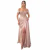 Luxus -Prom Dr. Off Shoudler Sweetheart Meerjungfrau Kleid 2023 Pailletten Perlen Seitenschlitz Satin Frauen Abend Dres Lg M2UV#