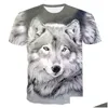 T-shirt da uomo T-shirt da uomo New Wolf Print Shirts 3D Novità Animal Tops Tees Maschile Manica corta Estate O-Collo Magliette Drop Delivery Ap Dhyhc