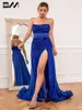 Party Dresses Sparkly Strapless Sequins Evening Dress High Slit A-line Prom Sexy Vestidos De Novia