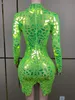 Floresan yeşil payet kadınlar kısa dr çarpıcı gece kulübü dj ds gogo parti sahne giyim p46s#