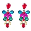 Boucles d'oreilles pendantes en forme de pétale de fleur avec diamants colorés, accessoires de mode pour dames européennes et américaines