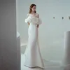 Luxe français blanc Satin mariage traînant Maxi Dres pour la mariée élégante Lg bal soirée invité Cocktail fête femmes Dr 184w #