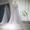 Shar Said Luxus Dubai Silber Grau Abendkleider mit Feder Cape Schal Arabisch Frauen Hochzeit Party Formal Prom Dr SS147 e8lU #