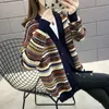 Ethnische gestreifte Strickjacke Frauen Herbst und Winter 2023 Neue koreanische Version Lose Pullover Strickwaren Elegante Damenmantel S7us #