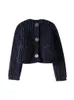 Loose Buttons Knitted Cardigan Women Long Sleeve Sweater Coat Spring Chic Female Dark Blue Knitwear Casual Streetwear 240326