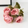 Fiori decorativi 5 teste bouquet di peonia artificiale fiore rosa finto per vaso da sposa ufficio centrotavola El centrotavola decorazioni per la casa