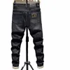Original FI Luxury Brand Black Jeans för män skräddarsydd och stretchig pojkvän Bekväm klassisk denim stretchbyxor b5xa#