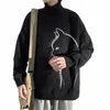 Knitte swetry dla mężczyzn graficzne urocze ubrania na wysokim kołnierzu pullover czarny golf gneck luksusowy nowy w zwykłym l7jo#