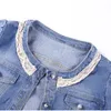 Mulheres Lace Trim Round Collar Crop Jean Jaquetas Sete Manga Light Blue All Match Bomber Short Denim Casaco Coreano Casual Jeans Y2K i1Dy #