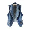 PTKPCC Casual Female Tops Women Denim Vest Jacket Spring Autumn Clothes Sleevel Short Jeans Waitcoats Single-Breasted 5XL B954#