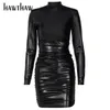 hawthaw Women Autumn Winter Lg Sleeve Pu Leather Black Bodyc Party Club Package Hip Mini Dr 2021 Fall Clothes Streetwear M6Lm#