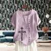 Women's T Shirts Lady's Shirt Clothing Round Neck Printed Loose Cotton Linen Short Sleeve Cross Pattern Fashion Pullover Top For Summer