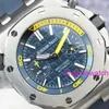 Relógio de pulso esportivo AP Epic Royal Oak Offshore Series 26703ST mostrador azul 1/4 função cronógrafo amarelo relógio masculino 42 mm