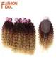 Moda ídolo afro kinky extensões de cabelo encaracolado 16-10 polegada pacotes de cabelo sintético rendas com fechamento tecer cabelo falso 2106159623477