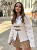 Traf 2024 Primavera Mujer Fi Casual Beige Cardigan Suéter Abrigo con cuello en V Mangas LG con cinturón de punto Crop Tops Streetwear 01NU #