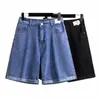 150kg Plus Taille Femmes Cinq Points Denim Shorts Hip 150 Été Taille haute Lâche Pantalon large Bleu Noir 5XL 6XL 7XL 8XL 9XL x2lM #