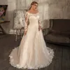 Romantyczne rękawy LG Surk szyja ślub dr vestido de noiva koronkowe aplikacje