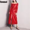 Nerazzurri Spring Autumn Maxi Dres for Women Sl Neck Red Black Pu Leather Dr Women LG Sleeve Runway Elegant Dr Y2LS#