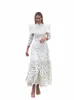 Elegancka pół-kołnierz koronkowa siatka Hollow Maxi Dr Women LG Rękaw Slim A-line szata 2024 Fi Lady Party Club Vestido Q3a2#