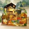 Three-dimensional Puzzle Assembled Building Model Chinese Style Villa Yard Dollhouse Kit Miniature Diy Toy, Home Bedroom Decorations with Furniture Wooden