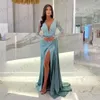 Sexy Evening Dres Femme Exquise Lace Applique Elegant Deep V-Col à col LG High Slit Mop Prom Gowns NOUVEAU 2024 86DA #