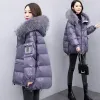 Vinter ner Cott Jacket för kvinnor medelhög huva stor päls krage vadderade rockar koreansk stil lös ytterkläder parka xy151 91qn#