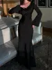 Tossy Black Satin Bandage Maxi Dr Donna Slin Vita alta Fi Patchwork Elegante manica Lg Dr Abito da donna Lg Dr I1c0 #