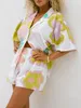 Startseite Bekleidung Mode Damen Shorts Set Blumendruck Kurzarmshirt mit elastischem Bund Sommeroutfit Hautfreundlich S-XL