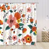 Shower Curtains Floral Plant Orange Pink Flower Green Leaves Hand Painted Art Polyester Fabric Decor Bathroom Curtain With Hooks