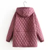 plus Size Parkas Women Clothing Winter Middle Aged Wadded Jacket Hooded Argyle Thick Fleece Liner Warm Padded Coat n9jA#