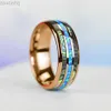 Trouwringen Mode 8mm Rose Goud Kleur Wolfraam Bruiloft Mannen Roestvrij Stalen Ringen Inlay Abalone Shell Blue Opal Ringen Mannen Bruiloft Sieraden 24329