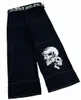 Jeans Hombres Hip Hop Punk Skull Print Baggy Y2k Low Rise Pierna ancha Pantalones de mezclilla Harajuku Negro Pantalones casuales sueltos Goth Streetwear 05Ri #