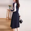 Casual Kleider Frauen Gestrickte Bodycon A-line Kleid 2024 Herbst Winter Solide Vestidos Langarm V-ausschnitt Schlank Dame Chic Koreanische große Größe