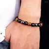 Bracelets extensibles en perles de pierre semi-précieuse pour hommes et femmes, Yoga de guérison, 8mm 10mm, œil de tigre naturel, perles d'agate d'obsidienne