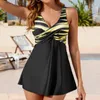 Women's Swimwear Ladies Summer Fashion Skirt Two Piece Printed Split Swimsuit Dress Chest Deep V Straps Swimsuits