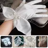 women Wedding Marriage Gloves Large Bow Knot White Wrist Gloves Lace Mesh Artificial Pearl Mittens Party Cosplay Accories Z8nf#