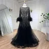 Serene Hill Muslim Fuc​​hsia a Line Luxury Invined Dres Gowns 2024 With Feathed for Women Wedding Party LA72248 A71E＃