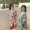 Robe de filles de fleur printemps enfants 2023 décontracté manches longues mode classique été tissu robes pour 19T tenue pour enfants 240326