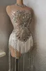 Scluniers à paillettes à franges de franges de traits pour femmes Sexy Mesh Transparent Performance Dance Costume STACE Wear Club Tenue 071E #