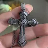 Hip Hop Retro Cross Pendant Fashion Jewelry 925 Silver&Black Gold Fill Lucky Women Wedding 5A White Clear CZ Diamond Chain Necklac2364